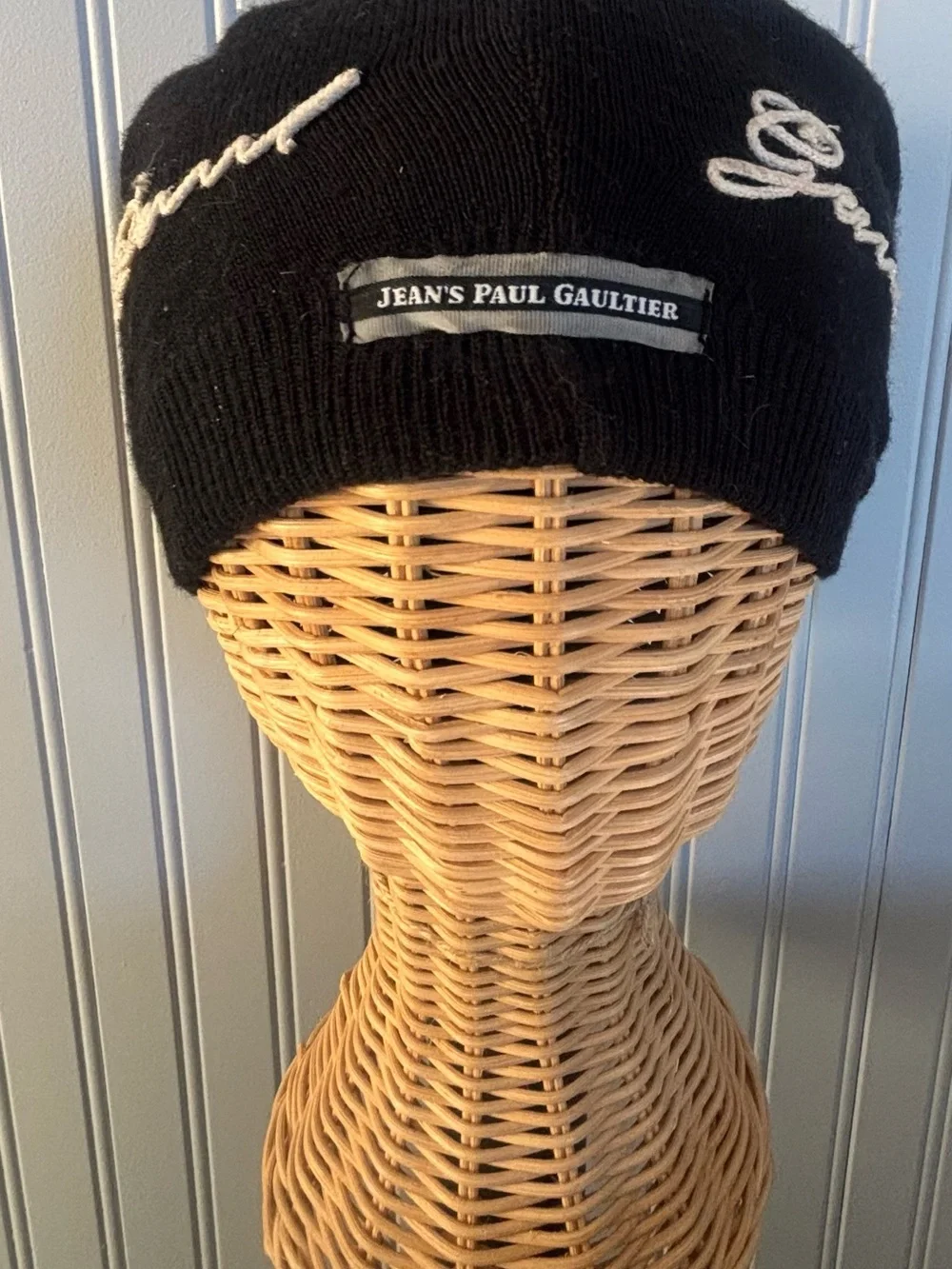Jean Paul Gaultier Black Beret with White Script Logo
